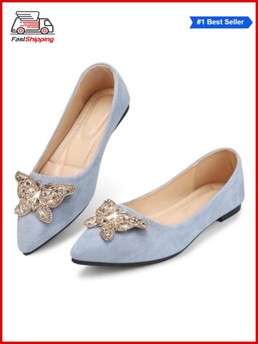 Pearl Pointed Toe Flats Faux Suede Comfort Dress Shoes